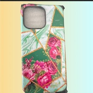 iPhone 15 pro max green and pink floral geometric tough Case